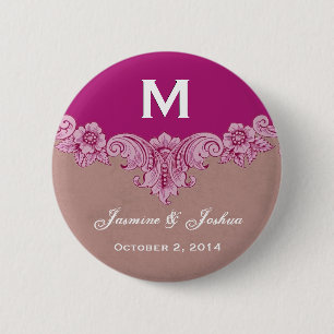 Rosa Magenta Vintage Custom Monogramm Hochzeit Button
