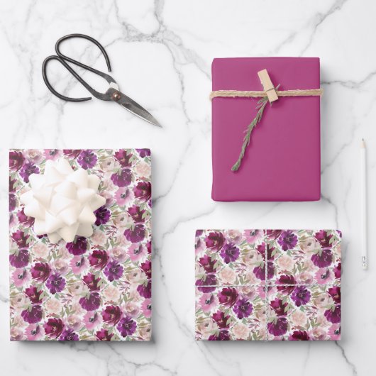 Rosa Magenta Wasserfarben Geschenkpapier Set (Vorderseite)