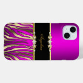 Rosa Magenta Zebra Black Gold Case-Mate iPhone Hülle (Rückseite (Horizontal))