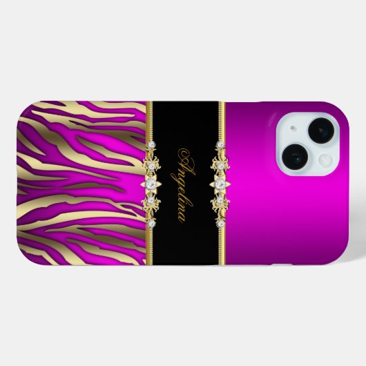 Rosa Magenta Zebra Black Gold Case-Mate iPhone Hülle (Rückseite (Horizontal))