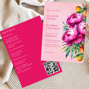Rosa Magentafelchen in einer Hochzeitsvorlage Einladung