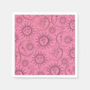 Rosa Magie Vintage Himmelskörper Sonne Mond Sterne Serviette