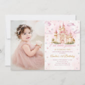 Rosa Magische Prinzessin Burg Foto Einladung (Vorderseite)
