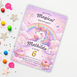 Rosa magisches Einhorn Regenbogen Mädchen Geburtst Einladung
