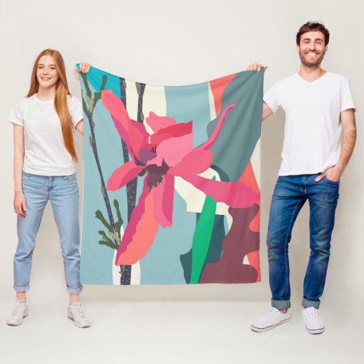 Rosa Magnolia Abstrakte Blumenfarbblöcke Zuhause Fleecedecke (Beispiel)