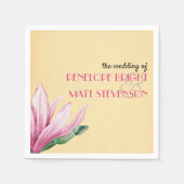 Rosa Magnolia Blume Antique Monogram Hochzeit Serviette (Vorderseite)