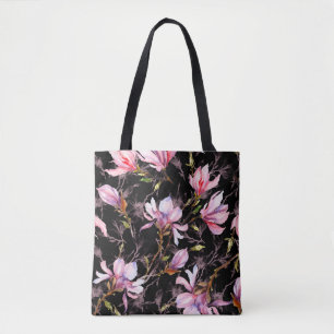 Rosa Magnolia-Blume auf einem Zweigmuster Tasche
