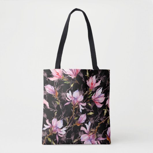 Rosa Magnolia-Blume auf einem Zweigmuster Tasche (Vorderseite)