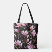 Rosa Magnolia-Blume auf einem Zweigmuster Tasche (Rückseite)