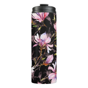 Rosa Magnolia-Blume auf einem Zweigmuster Thermosbecher