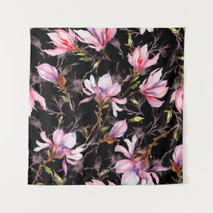 Rosa Magnolia-Blume auf einem Zweigmuster Wandteppich