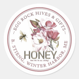 Rosa Magnolia Blume bearbeitbare Honey Jar Bee Lab Runder Aufkleber