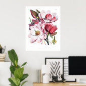 Rosa Magnolia-Blume drucken Poster (Heimbüro)