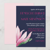 Rosa Magnolia-Blume in Blüte | Blue Wedding Einladung (Vorne/Hinten)