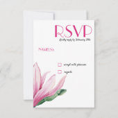 Rosa Magnolia-Blume in Blüte | Grey Wedding RSVP Einladung (Vorderseite)