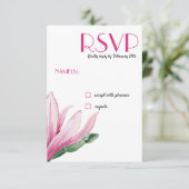 Rosa Magnolia-Blume in Blüte | Grey Wedding RSVP Einladung (Stehend Vorderseite)