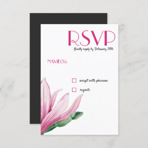 Rosa Magnolia-Blume in Blüte Grey Wedding RSVP Einladung