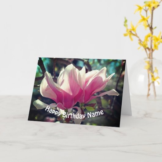 Rosa Magnolia Blume Personalisiert Geburtstag Karte (Gelbe Blume)