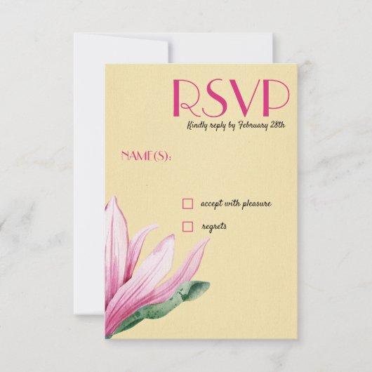 Rosa Magnolia-Blume | RSVP Vintag Paper Wedding Einladung (Vorderseite)