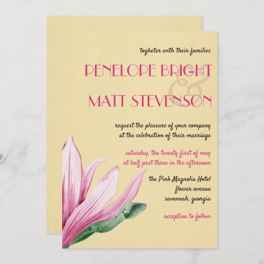 Rosa Magnolia-Blume | Vintage Papierhochzeit Einladung (Vorne/Hinten)
