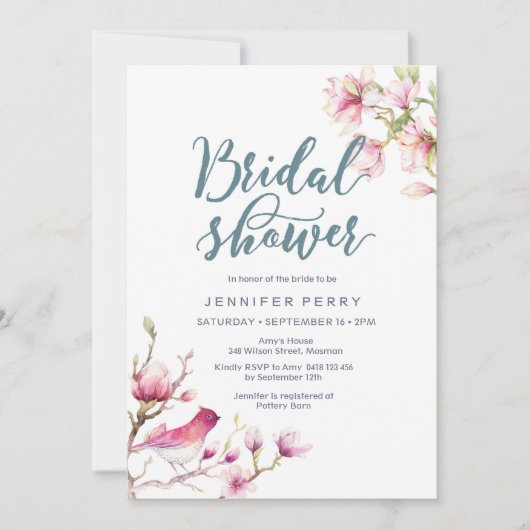 Rosa Magnolia Blumendusche Einladung (Vorderseite)