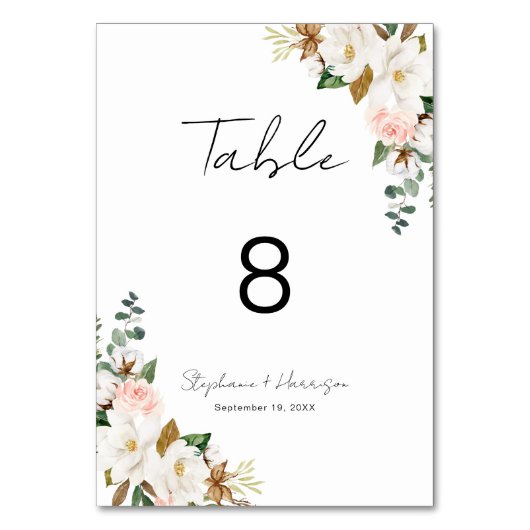 Rosa Magnolia Blumenzehen Tischnummer (Rückseite)