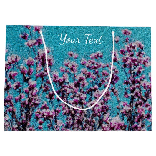 Rosa Magnolia Blüten Blauer Himmel Foto Gemälde Große Geschenktüte (Rückseite)