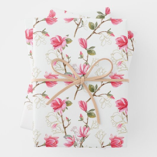 Rosa Magnolia Blüten Frühlingssommer Brautparty Geschenkpapier Set (Beispiel)