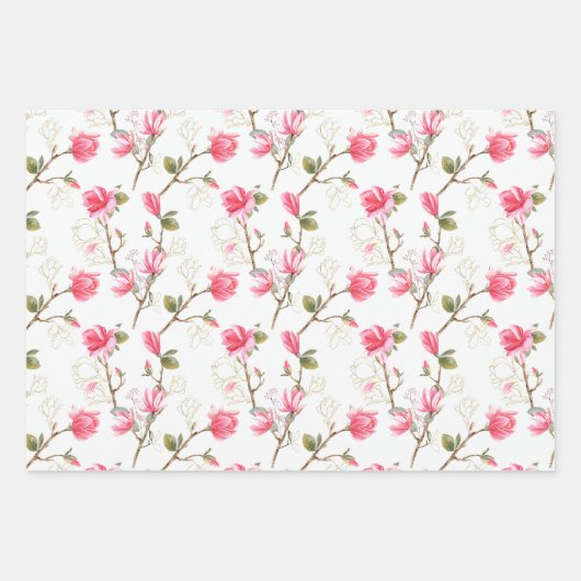 Rosa Magnolia Blüten Frühlingssommer Brautparty Geschenkpapier Set (Vorderseite)