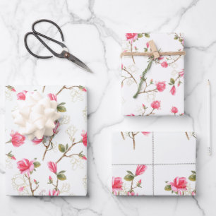Rosa Magnolia Blüten Frühlingssommer Brautparty Geschenkpapier Set
