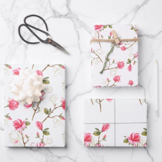 Rosa Magnolia Blüten Frühlingssommer Brautparty Geschenkpapier Set (Vorderseite)
