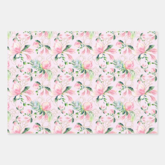 Rosa Magnolia Blüten Frühlingssommer Brautparty Geschenkpapier Set (Vorderseite)
