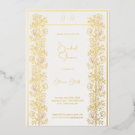 Rosa Magnolia-Brautparty Folieneinladung (Vorderseite)