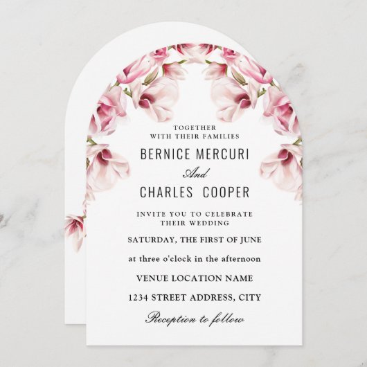 Rosa Magnolia Einladung (Vorne/Hinten)