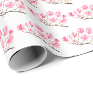 Rosa Magnolia florale Aquarell elegant Vintag Geschenkpapier
