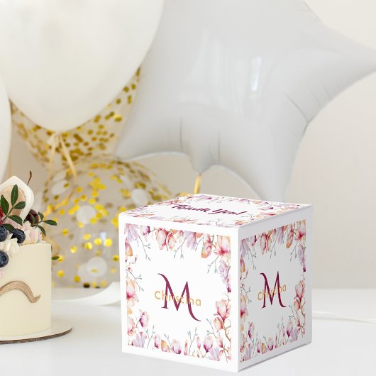 Rosa Magnolia florale weiß danke monogram Geschenkschachtel