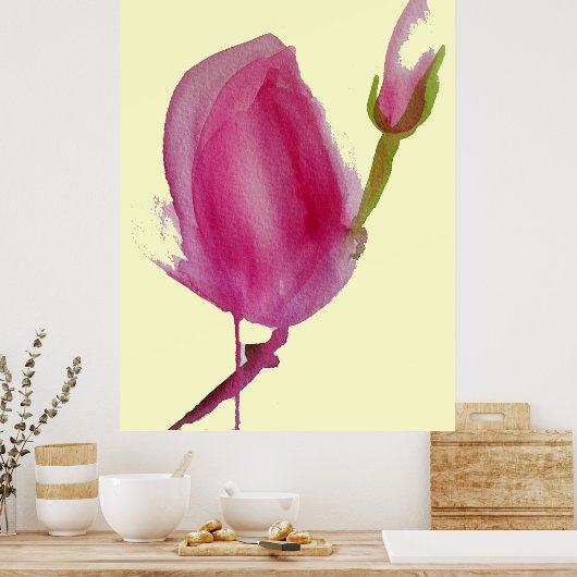 Rosa Magnolia große rosa Blume Aquarellkunst Poster (Küche)