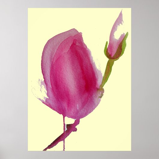Rosa Magnolia große rosa Blume Aquarellkunst Poster (Vorne)