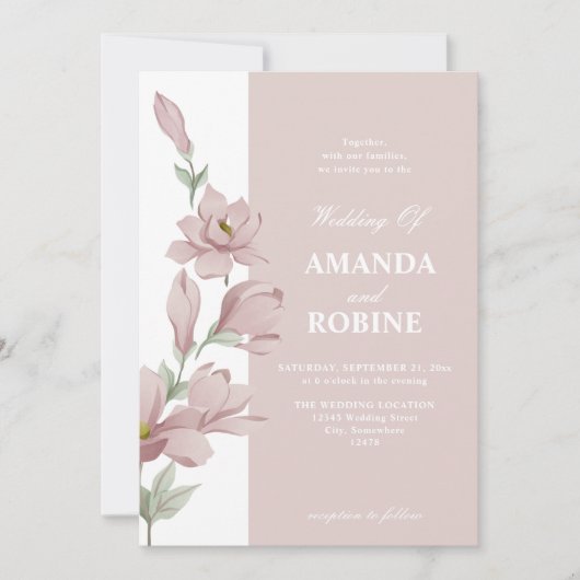 Rosa Magnolia Hochzeit Einladung (Vorderseite)