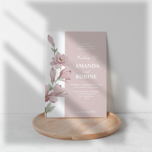 Rosa Magnolia Hochzeit Einladung