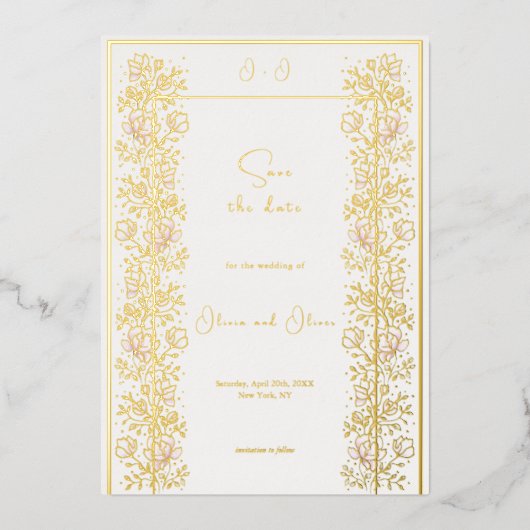 Rosa Magnolia Hochzeit Speichern Sie das Datum Folieneinladung (Vorderseite)