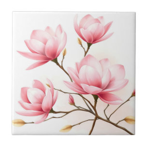 Rosa Magnolia mit goldenen Akzenten Fliese
