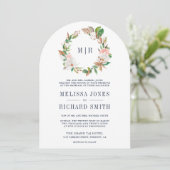 Rosa Magnolia Monogram Einladung (Stehend Vorderseite)