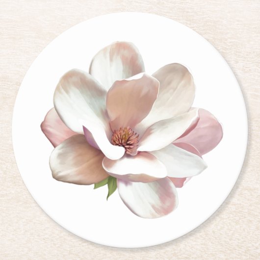 Rosa Magnolia Runder Pappuntersetzer (Vorderseite)