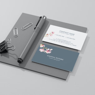 Rosa Magnolia Wasserfarben Blau-grauer Hintergrund Visitenkarte