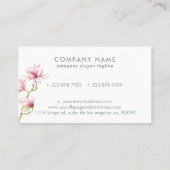 Rosa Magnolia Wasserfarben Hintergrund Grün Visitenkarte (Rückseite)