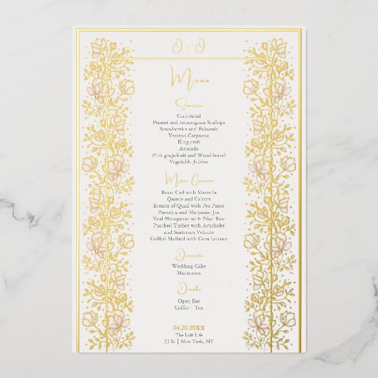Rosa Magnolia Wedding Menu Card Folieneinladung (Vorderseite)