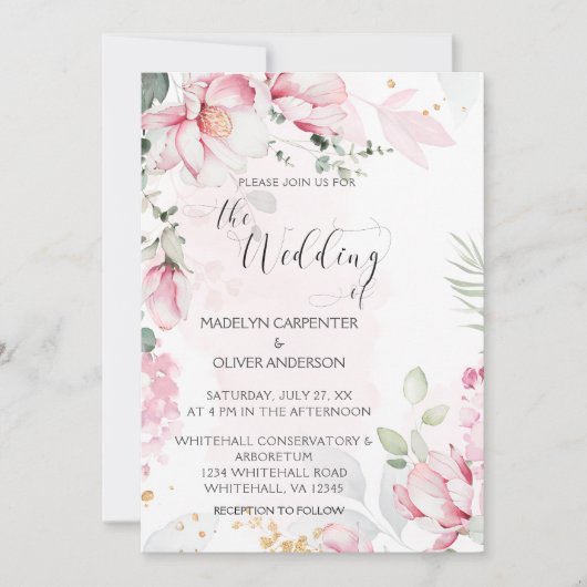 Rosa Magnolias Hochzeitseinladung Einladung (Vorderseite)