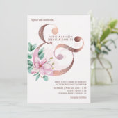 Rosa Magnolias Rose Goldmakrele und Hochzeit Einladung (Stehend Vorderseite)