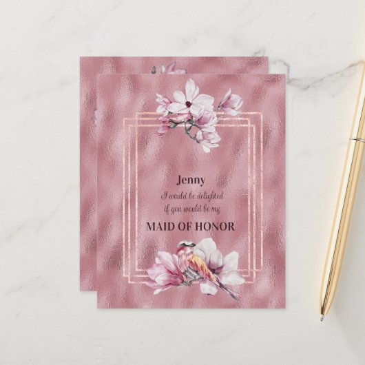 Rosa Magnolias werden Sie meine Trauzeugin sein (Vorderseite/Rückseite Beispiel)